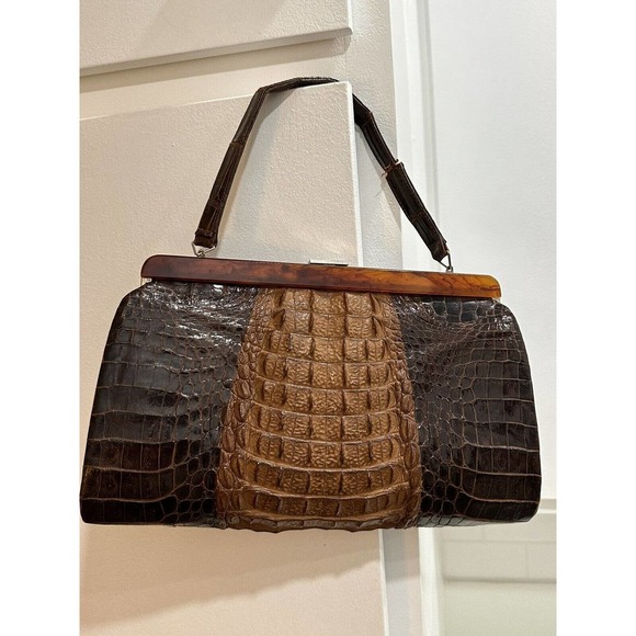 Antique Handbags - Antique Alligator Leather & Lucite Vintage purse Handbag